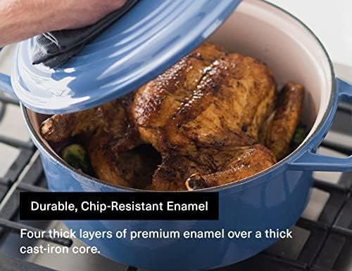 Misen 7 QT Enameled Cast Iron Dutch Oven - Chip-Resistant Enamel Coating - Thick Iron Core For Heat Retention - Large Cooking Surface - Oven Safe, Induction Compatible - Traditional Lid, Blue