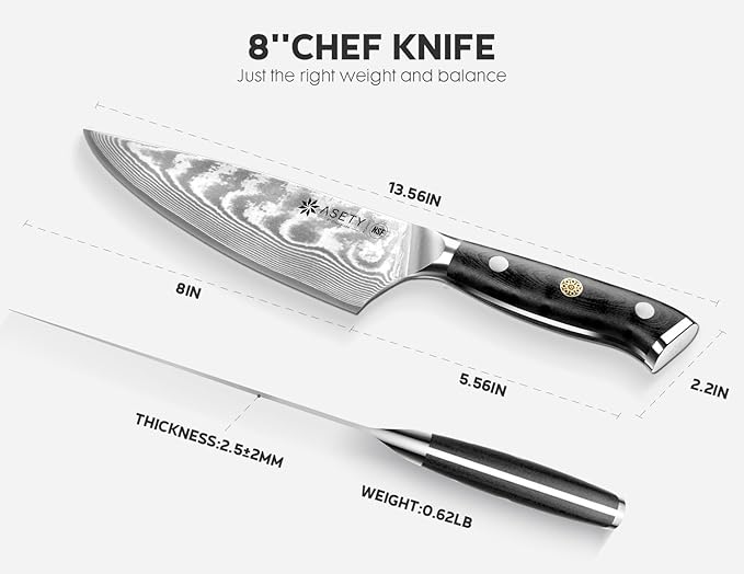 Damascus Chef Knife: 8-inch Razor-Sharp Japanese Chef Knife with VG10 Steel Core, Full Tang G10 Handle, NSF Food-Safe Professional Kitchen Knife with Sheath, Christmas Elegant Box