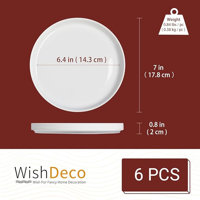 Ceramic Appetizer Plates Set of 6, Small Dessert Plates 7 inch, White Round Salad Plate, Porcelain Dinner Dishes for Cake, Waffle, Pasta, Microwave & Dishwasher Safe