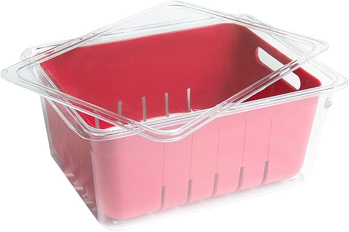 Kitchen Spaces KSCB12-AMZ Colander Bin Stackable Food Storage Organizer for Fridge, Freezer, and Pantry, 8.8" x 6.8" x 3.9", Red & Clear
