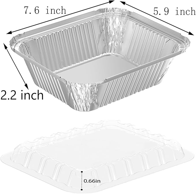 50 Pack 2 lb Rectangular Disposable Aluminum Foil Pan 32 oz Take Out Food Containers with Clear Plastic Dome Lids, for Catering, Baking, Roasting Food