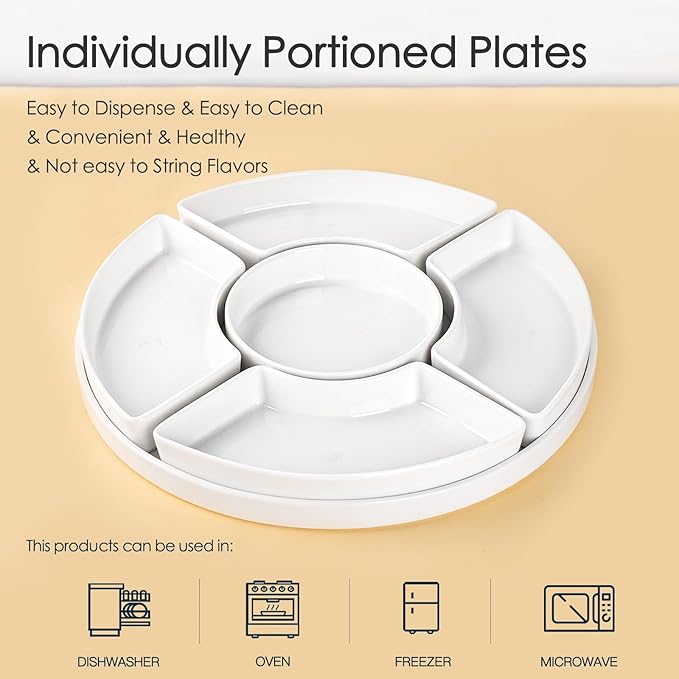 12.8" Serving Tray and Platters, Divided Serving Dishes, Serving Trays for Entertaining, Appetizer Serving Tray, 6 Removable Serving Dishes Set for Chips and Dip, Veggies, Candy and Snacks, White
