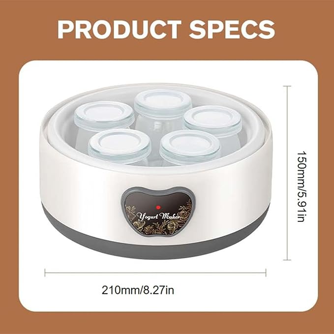 Yogurt Maker, Automatic Digital Yoghurt Maker Machine with 5 Glass Jars 42 Ozs, with Constant Temperature Control for Home Organic Yogurt, Cheese, Fruit Wine (No Cups)