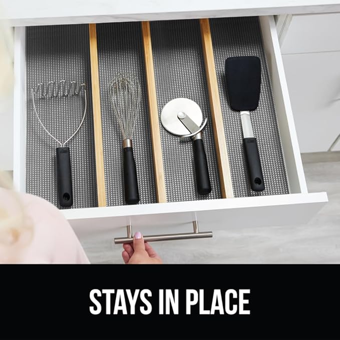 GORILLA GRIP powerGRIP Drawer Shelf and Cabinet Liner, Thick Strong Hold, Non-Adhesive Liners Protect Kitchen Cabinets and Cupboard, Bathroom Drawers, Easy Install, Breathable Mat, 20" x30', Gray