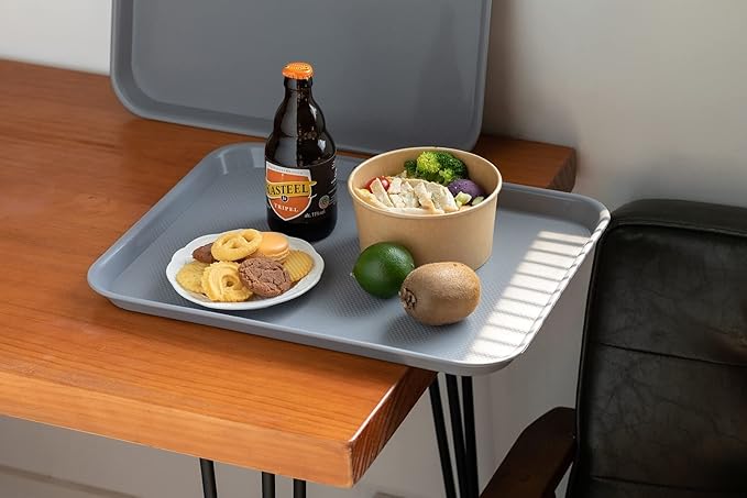 Plastic Cafeteria Trays,Fast Food Serving Trays,13"X17",Set of 6 (Gray)