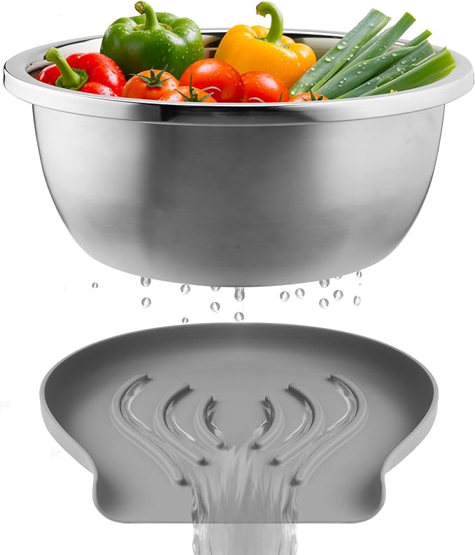 304 Stainless Steel Colander with Food-Grade Silicone Self-Draining Base, Coinicxcel 5QT Colander Strainer for Kitchen, Pasta Strainer for Washing Rice, Spaghetti, Vegetables, Fruit, Dishwasher Safe