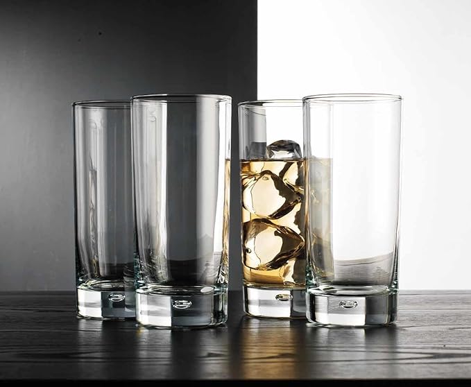 Home Essentials & Beyond Highball Glasses set of 4, 17 oz Drinking Glasses, Red Series Heavy Bubble Base