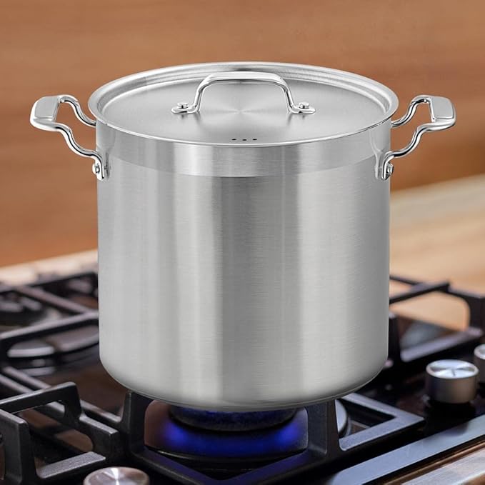 Stainless Steel Cookware Stockpot - 20 Quart, Heavy Duty Induction Pot, Soup Pot With Stainless Steel, Lid, Induction, Ceramic, Glass and Halogen Cooktops Compatible - NCSPT20Q