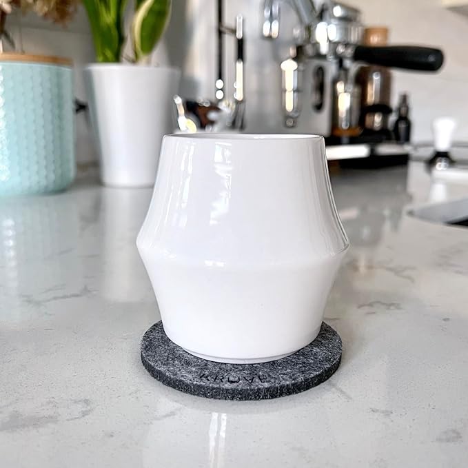 KRUVE CASCADE Porcelain Coffee Cups, 2.5oz Double-Walled Espresso Cups, Sensory Espresso Coffee Mug Set for Heat Retention, White Porcelain Drinking Glasses with Enhanced Aroma, Elegant Cup Design