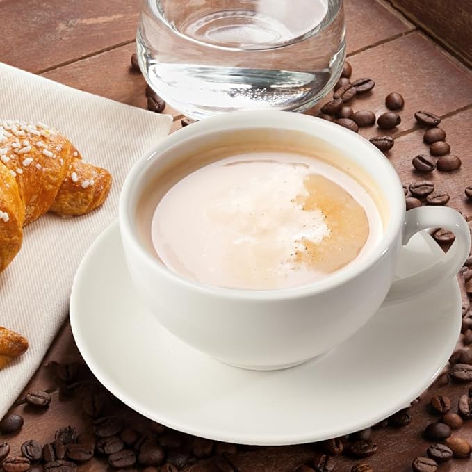 Porcelain Coffee Cup with Saucer 220ml/7.3oz for Cappuccino, Latte, and Tea, Elegant White