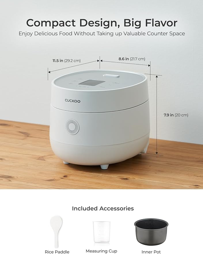 CUCKOO Rice Cooker 3 Cup Uncooked / 6 Cup Cooked, Modern Fuzzy Logic Rice Cooker Small with Delay Timer & Keep Warm Setting, Versatile Food Steamer for Cooking, Non-Stick Inner Pot, White (CR-0375FW)
