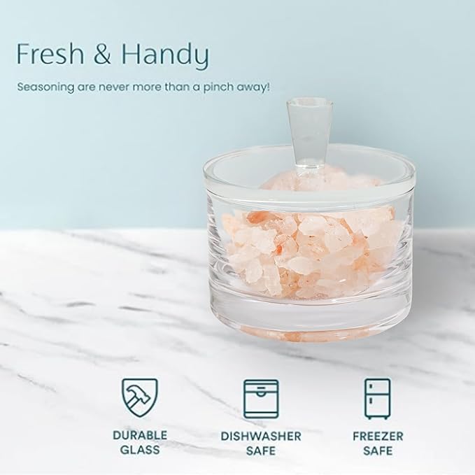 Clear Salt Cellar with Lid, 7oz Crystal Glass Salt Box Salt and Pepper bowls, Salt Container Holder for Kitchen, Storage Container for Candies, Coffee, Sugar