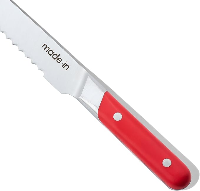 Made In Cookware - 9" Inch Bread Knife - Crafted in France - Full Tang With Pomme Red Handle