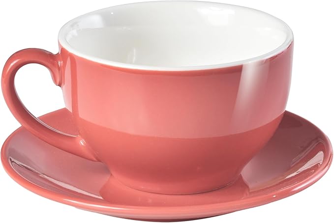 Porcelain Coffee Cup with Saucer 220ml/7.3oz for Cappuccino, Latte, and Tea, Pink