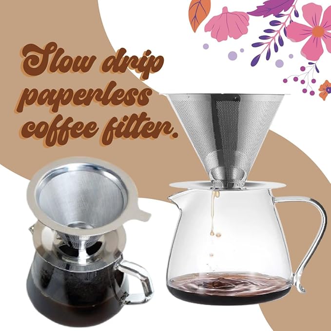 Reusable Pour Over Coffee Filter & Tea Infuser Set – Stainless Steel Cone Dripper & Loose Leaf Tea Ball – Eco-Friendly, Ideal for French Press, Cold Brew & More