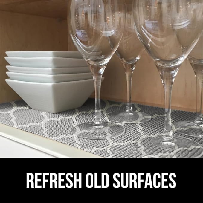 GORILLA GRIP powerGRIP Drawer Shelf and Cabinet Liner, Thick Strong Hold, Non-Adhesive Liners Protect Kitchen Cabinets and Cupboard, Bathroom Drawers, Easy Install, Breathable Mat, 20" x20', Gray