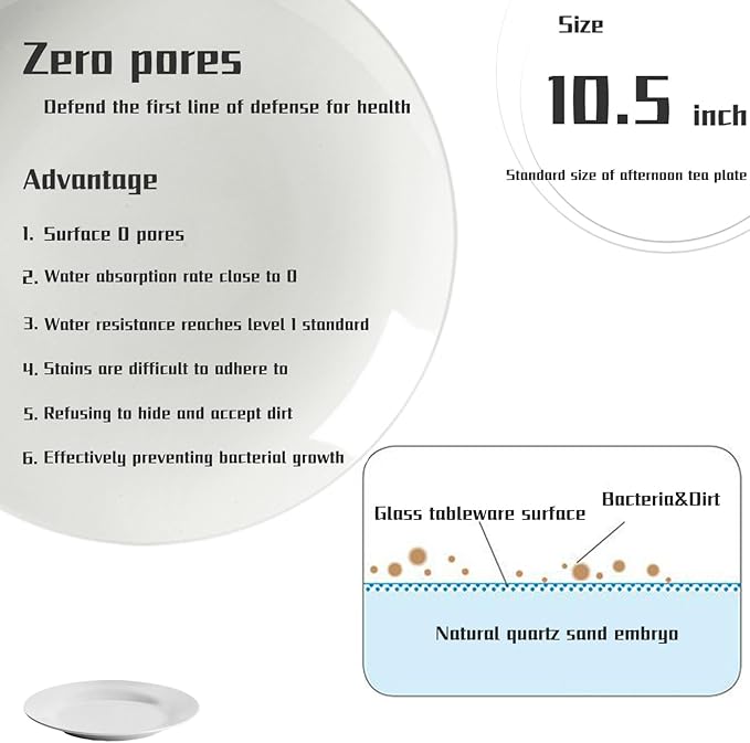 Amazon 6-Piece 10.5" White Dinner Plates Lightweight Round Plates, Simply Dessert Plate, Triple Layer Glass and Chip Resistant, for Microwave and Dishwasher Safe Scratch Resistant, Winter Frost White