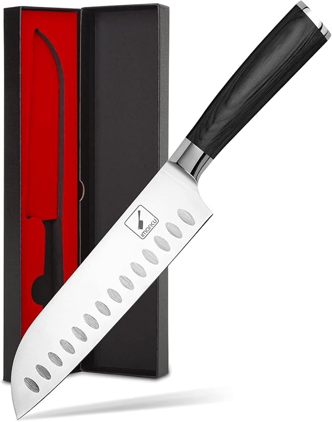 imarku Santoku Knife 7 inch Kitchen Knife Ultra Sharp Asian Knife Japanese Chef Knife, German HC Stainless Steel 7Cr17Mov, Ergonomic Pakkawood Handle, Gifts for Women/Men, Black