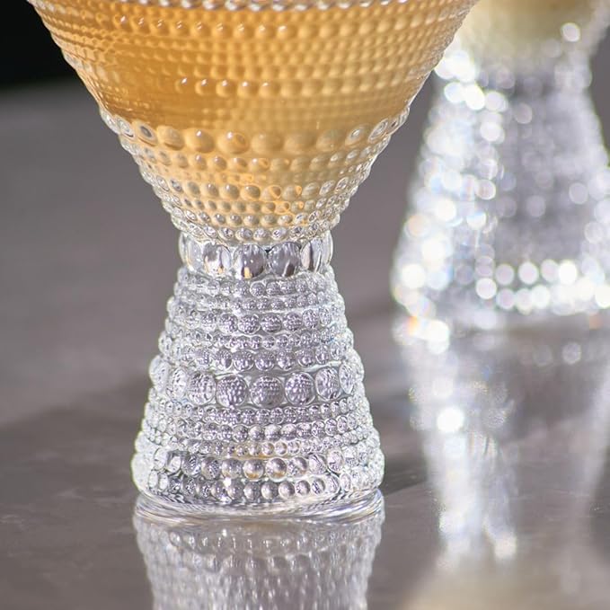 LEMONSODA Hobnail Pink/Clear Martini Glasses Vintage Cocktail Glasses (9oz) for Martini, Cocktail, Margarita, Cosmopolitan, Manhattan (Clear, Set of 4)