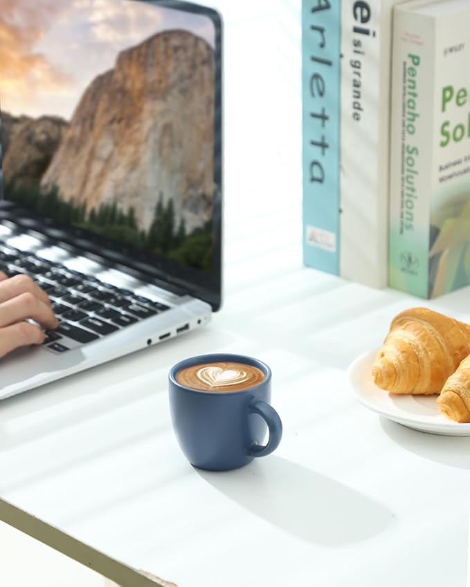 Hasense Ceramic 3 OZ Espresso Cups, Porcelain Espresso Demitasse Cups Set of 4 for Double shot, Lungo and Ristretto, Tiny Italian Expresso Shot Coffee Mugs for Home and Office, Blue