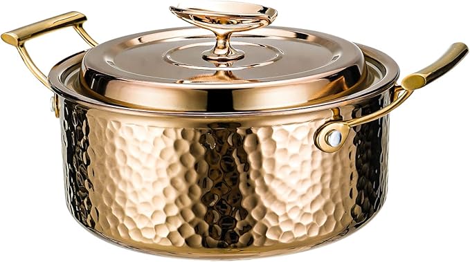 DAEDALUS Pro 7.5QT Stock Pot with Lid Hammered Copper Clad & 2.3mm Tri-Ply Core 3X Thicker Heavy Duty for Home or Restaurant Use Induction, Oven & Dishwasher Safe Rose Gold
