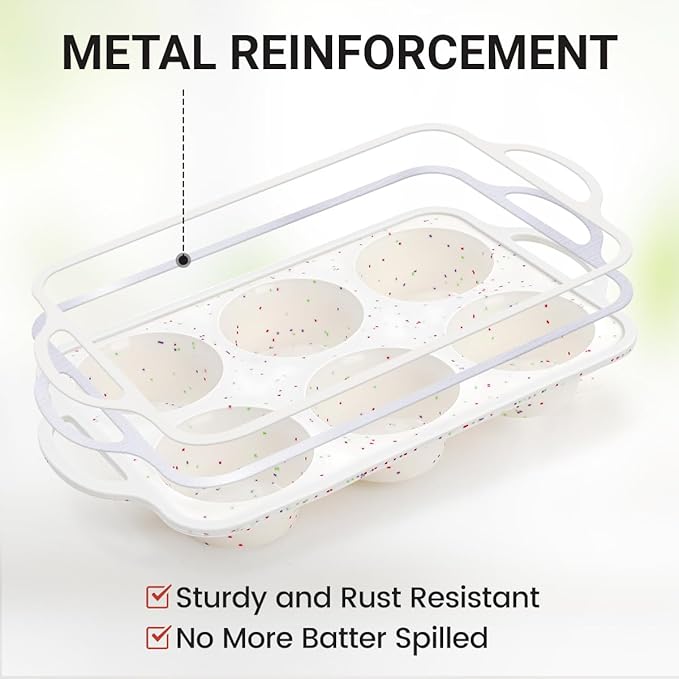 Silicone Muffin Pans for Baking, Metal Reinforced Frame Jumbo 6 Cups & Mini 24 Cups Cupcake Pan Nonstick Muffin Pan for Homemade Baking Easy to Handle