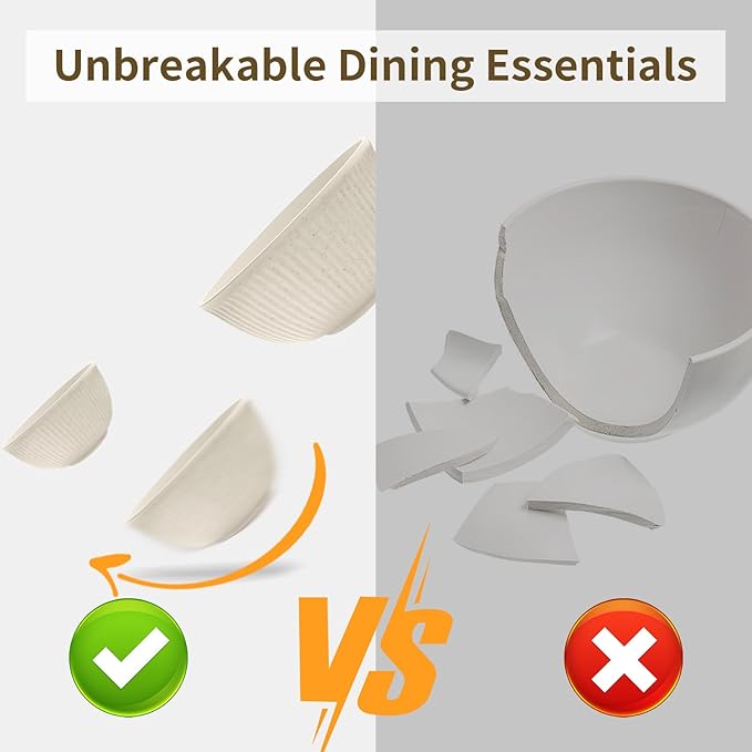 Wheat Straw Dishes Set for 8, Dinnerware Sets 32 piece, Unbreakable Plates, Bowls, Cups Sets for Kitchen Parties Camping RV - Beige