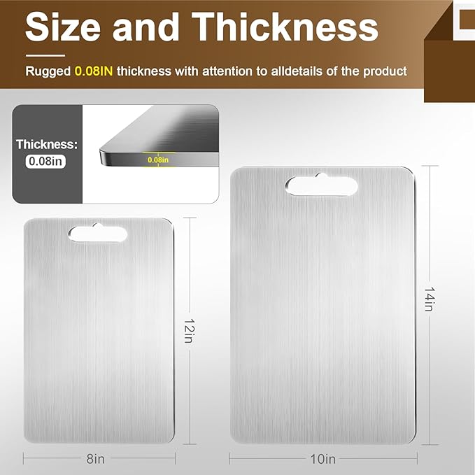 Titanium Cutting Board Set - 100% Pure Titanium Cutting Boards for Kitchen, Double Sided Medical-grade Cutting Mat for Easy to Clean, Ideal for Home & Outdoor Cooking (Two size set)