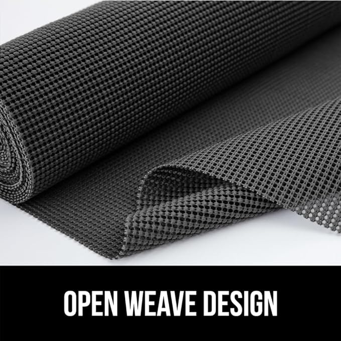 GORILLA GRIP powerGRIP Drawer Shelf and Cabinet Liner, Thick Strong Hold, Non-Adhesive Liners Protect Kitchen Cabinets and Cupboard, Bathroom Drawers, Easy Install, Breathable Mat, 12" x10', Charcoal