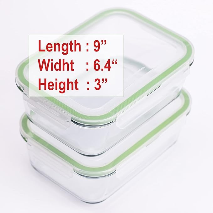 63 Oz 2 Pcs Large Glass Food Storage Containers 8 Cups Family Size Set Baking Containers with Locking Lids Storing food, BPA Free Leak Proof Microwave Oven Safe (2, 63 OZ)