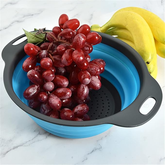 CdyBox New Version 11Pack Silicone Kitchen Strainer Collapsible Colander with Foldable Silicone Measuring Spoon Measuring Cup Kitchen Good Tools (Blue) 9.6 * 1.1