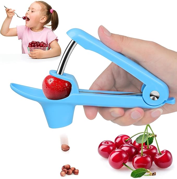 Cherry Pitter Tool,Cherry Pitter Cherry Stone Remover Tool for Making Cherry Jam Cherries Corer Pitter Tool,Cherry Pitter Olive Pitter with Space-Saving Lock Design,Cherry & Olive Pitter (Blue)