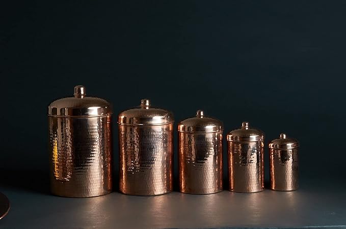 Sertodo Copper Kitchen Canisters | Polished, 2 CUP Capacity | Elegant & Functional Storage | Hammer Polished for Shine & Durability | Eco-Friendly Recycled Copper | Timeless Elegance for Your Kitchen