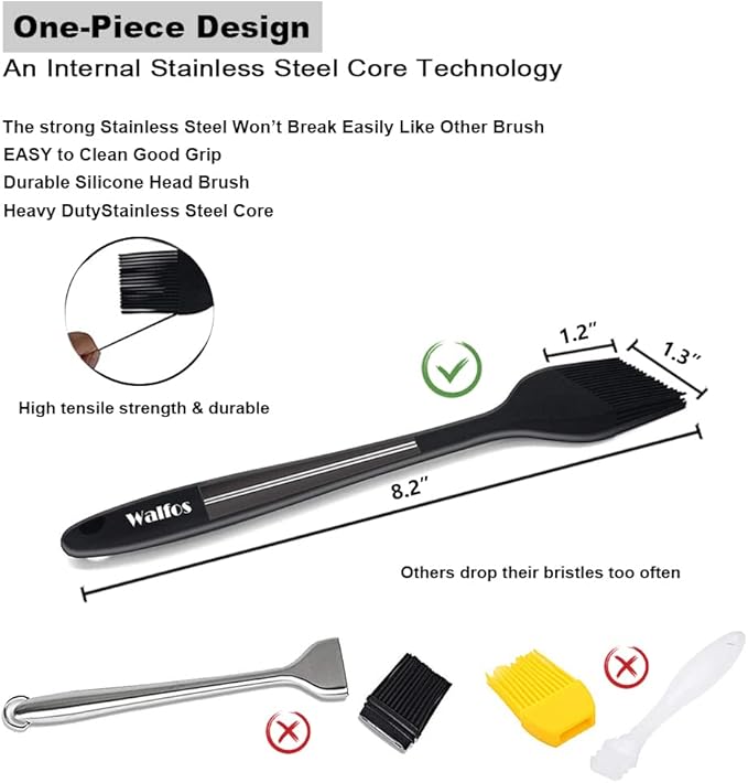 Walfos Small Basting Pastry Brush, Silicone Pastry Brush, Heat Resistant Perfect for BBQ Grill Baking Kitchen Cooking, Strong Steel Core and One-Pieces Design, BPA Free and Dishwasher Safe (8.2")