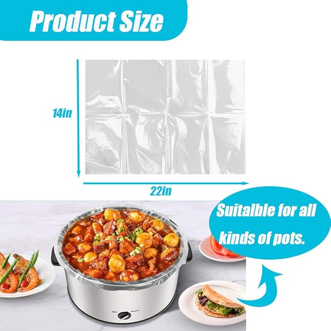 Slow Cooker Liners 20 Count Cooking Bags Extra Large Size Disposable Pot Liners, Fit 6QT to 10QT for Slow Cooker Cooking Trays Suitable for Oval & Round Pots 14"x 22", 20 Liners