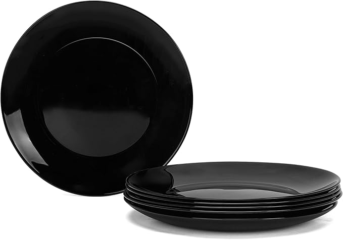 10.5 inchDinner Plate Set of 6, Lightweight Round Opal Glass White Dinnerware Plates, Dishwasher and Microwave Safe