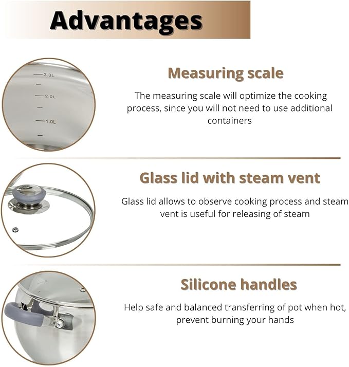 Daniks Modern Frying Pan With Lid Included, 11-Piece Stainless Steel Induction-Compatible Cookware Set, Dishwasher Safe, Heatproof Handles, Glass Lids, Silver