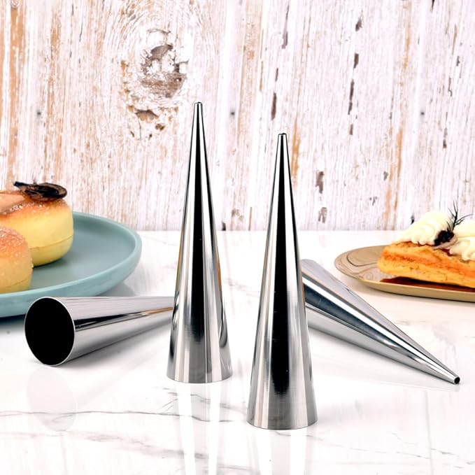 Guowall Cream Horn Mold, Stainless Steel Ice Cream Cone and Tubular Shaped Reusable Pastry Mould for Baking, DIY Tool for Cannoli Tubes Croissant Baking Brioche Rolls (20pcs)