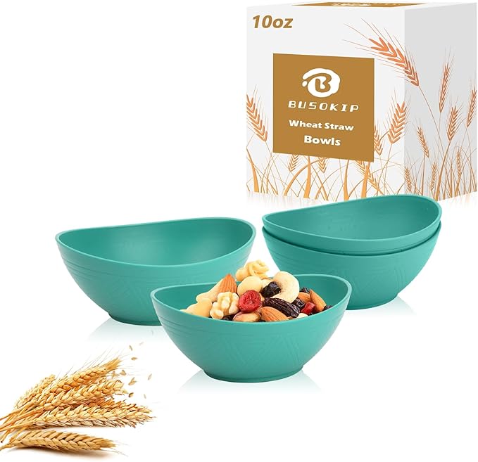 Wheat Straw Bowls, Unbreakable Snack Bowl 4 PCS - 10 OZ, Small Bowl for Snack, Dessert, Dip, Microwave and Dishwasher Safe Mini Bowls Set for Kitchen (Green)