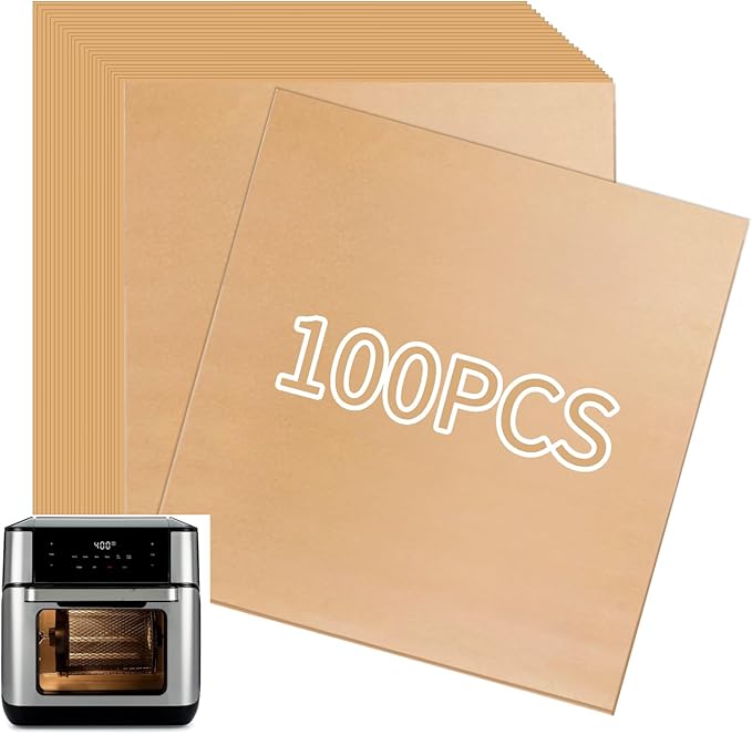 Air Fryer Paper Liners, 100 PCS Unbleached Parchment Paper Air Fryer Liners Disposable Compatible with Instant Pot 10 QT Air Fryer Accessories Non-Stick Baking Sheets