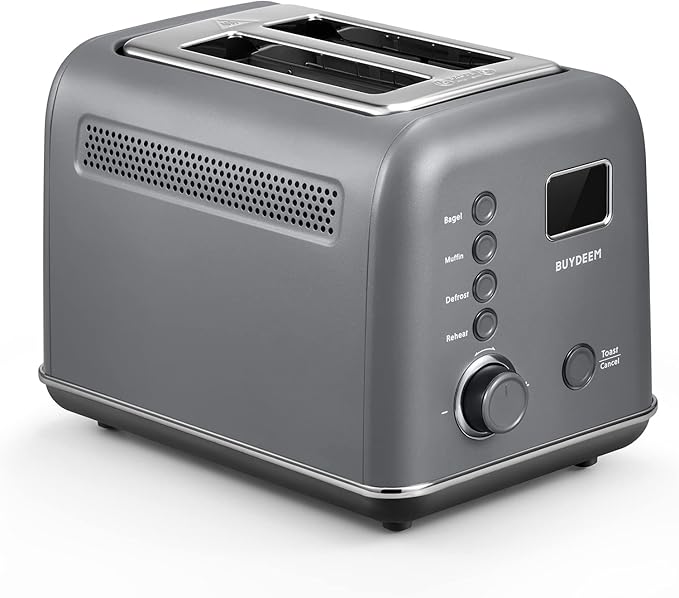 BUYDEEM DT730 Motorized Toaster, 2-Slice Smart Digital Leverless Toaster with LCD Countdown Timer, 9-Shade Settings for Toast, Bagels, Waffles, Muffins