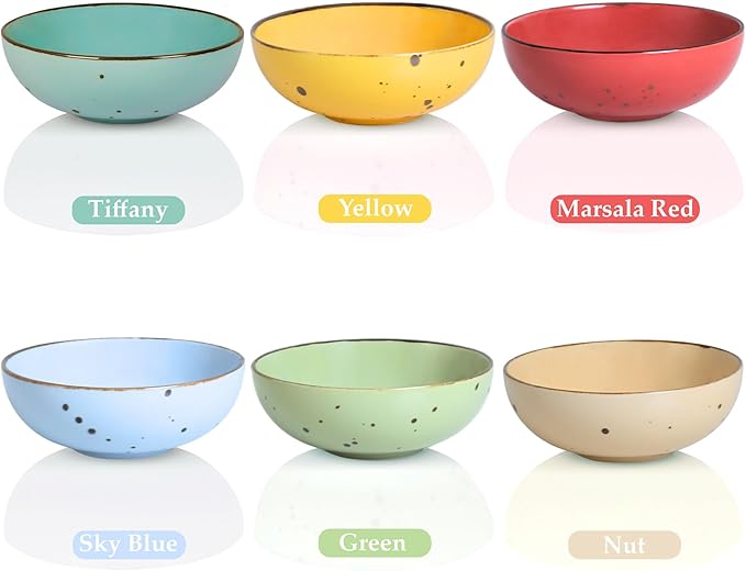 Esfour Round Porcelain Bowls - 18 Ounce - Set of 6 - Microwave, Oven, Dishwasher-Safe, Scratch Resistant, Porcelain Durable Small Dishes Bowls for Cereal, Salad, Pasta, Soup Dessert - Assorted Vivid
