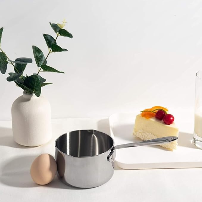 Stainless Steel Saucepan, 10oz Butter Melting Pot Butter Warmer with Dual Spouts and Long Handle Stove Top Thickened Sauce Pan for Milk Butter Sauce