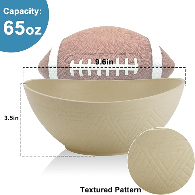 Large Bowls 65 OZ, Wheat Straw Bowls Set of 4, Unbreakable Salad Bowl, Microwave & Dishwasher Safe Big Bowl, Kitchen Serving Bowl for Salad, Cereal, Soup and Oatmeal (Beige)