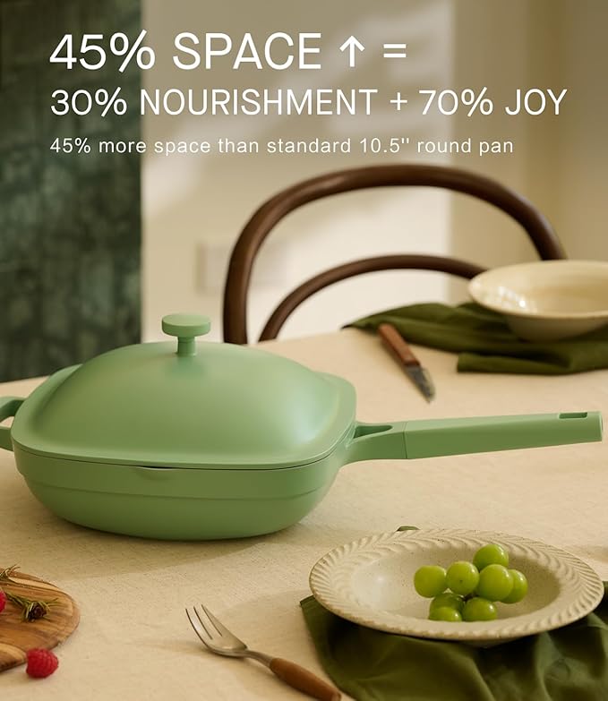 10.5 Inch(3.8QT) Deep Frying Pan,Non Stick Frying Pans Cast Aluminum,Ti-Ceramic Non Toxic Pix Pan with Lid,Natural Wooden Spatula and Loofah Scrubber-Mint Haze