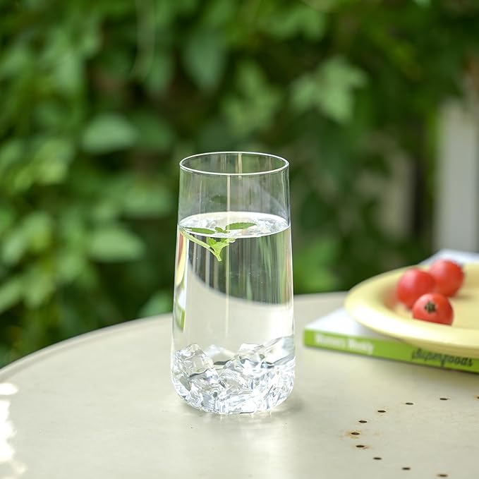 Water Glasses Set of 6, 17.5oz Large Drinking Glasses, Clear Crystal Lightweight Glass cups, Glassware Set for Juice,Iced Tea,Mojito,kitchen and bar,Gifts