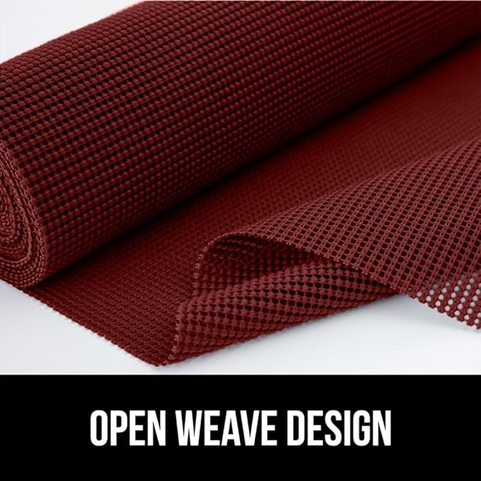 GORILLA GRIP powerGRIP Drawer Shelf and Cabinet Liner, Thick Strong Hold, Non-Adhesive Liners Protect Kitchen Cabinets and Cupboard, Bathroom Drawers, Easy Install, Breathable Mat, 12" x20', Red