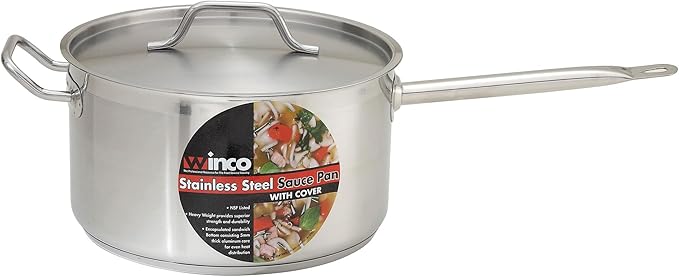 Winco Heavy-Duty Stainless Steel Sauce Pan with Cover and Helper Handle, 10 Quart