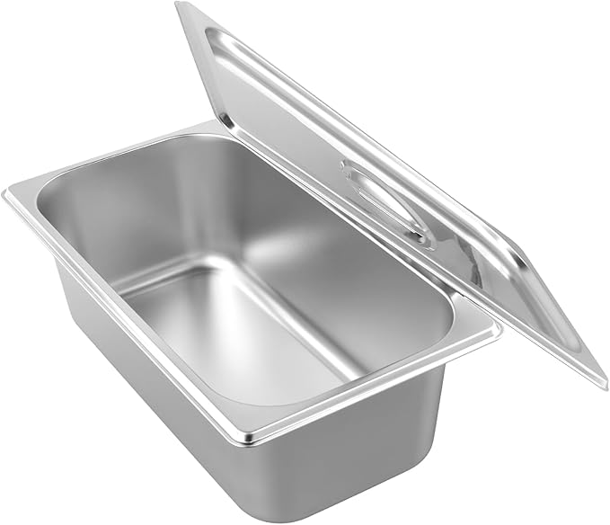 HOIGON 4 Pack 1/3 Size Steam Table Pans with Lids, 4 Inch Deep Stainless Steel Hotel Pans for Buffet, Restaurants, Catering