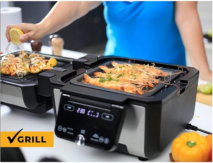 Foodgenie Gourmax Pro One Cooking Device - All-in-One Oven, Smokeless Grill, Air Fryer, Griddle, Cooker & More – 16 Preset Functions, Smart Temperature Control, Dual Surface, Dishwasher Safe, 1500W